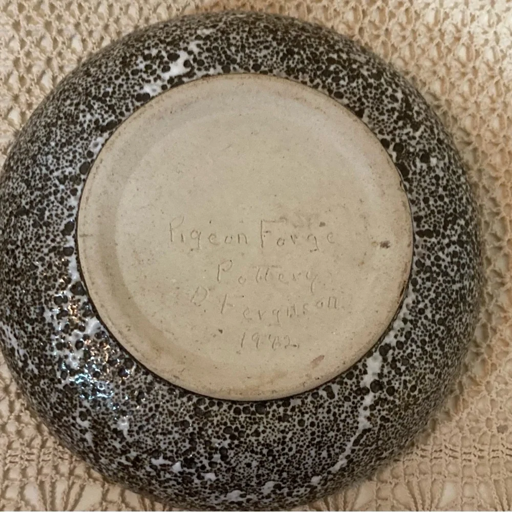 Pigeon Forge Crater Speckled Brown Bowl 1972 Signed D. Ferguson
